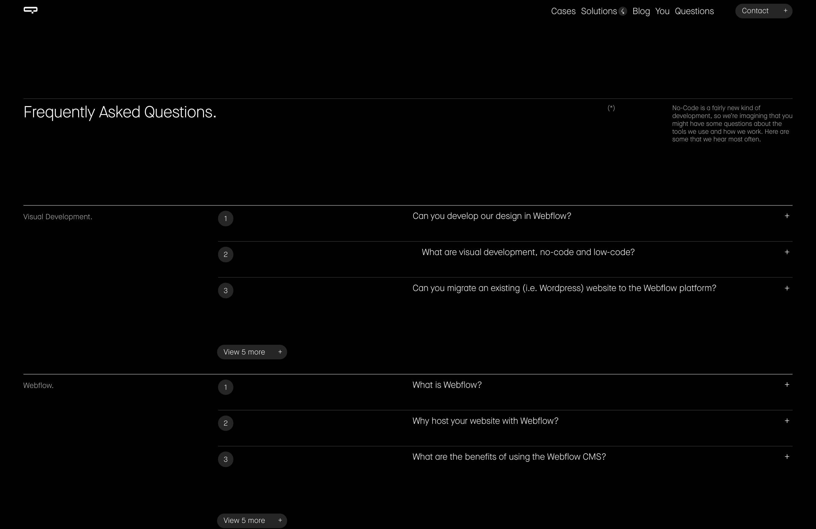 Screenshot of Onym&Co frequently asked questions