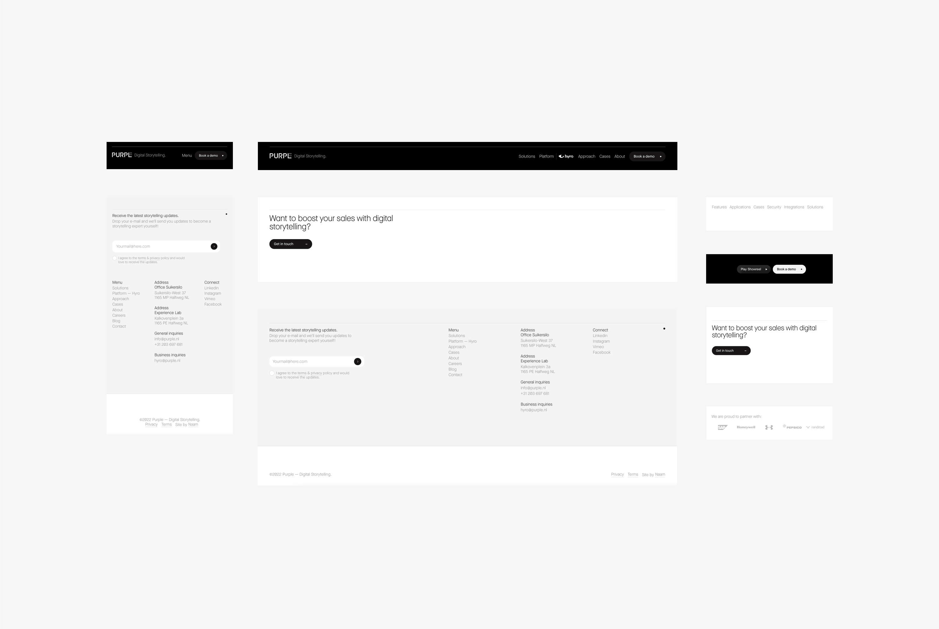 Navigational components of Purple's website