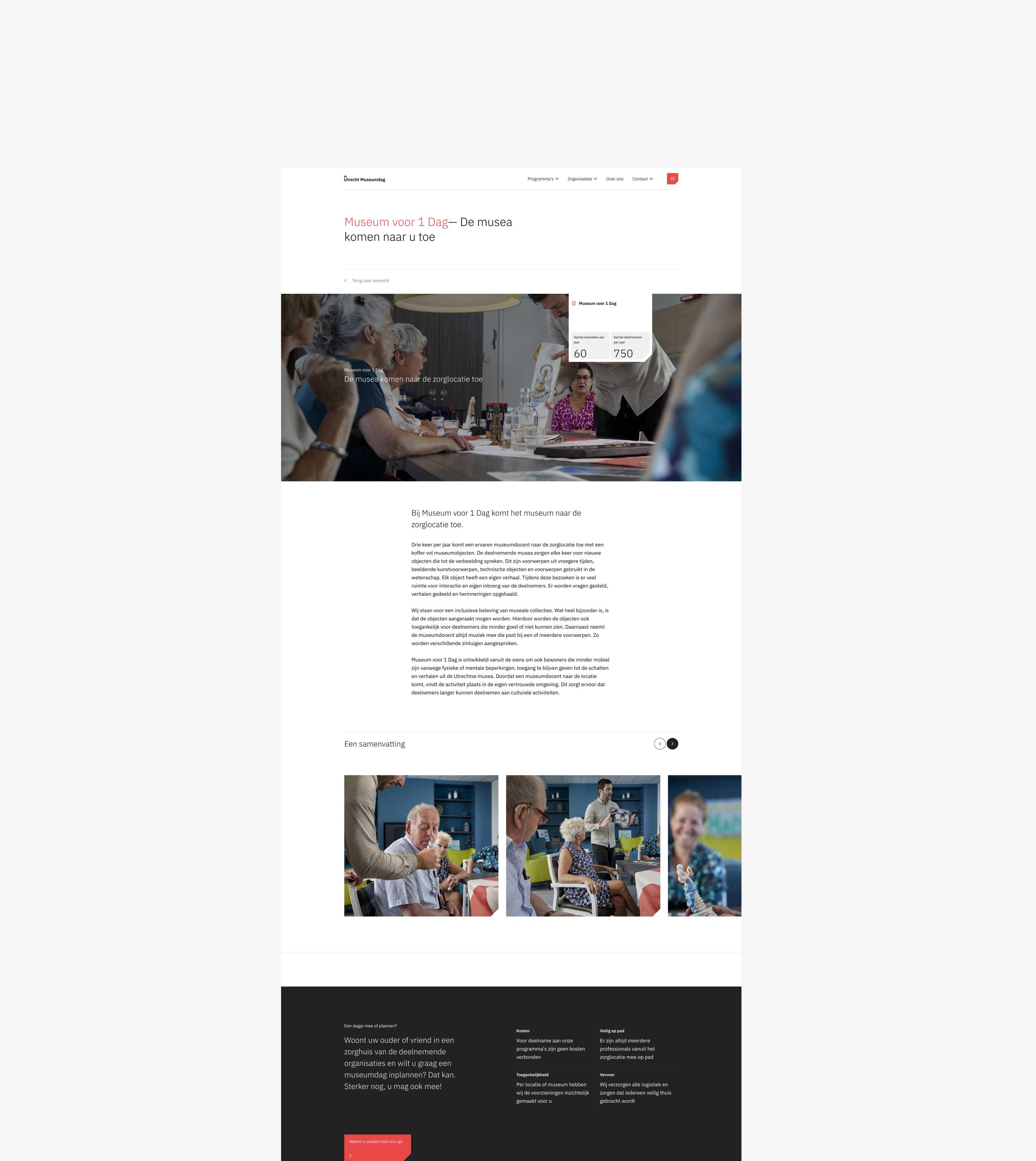A full-page screenshot of the Museum voor 1 dag Program page