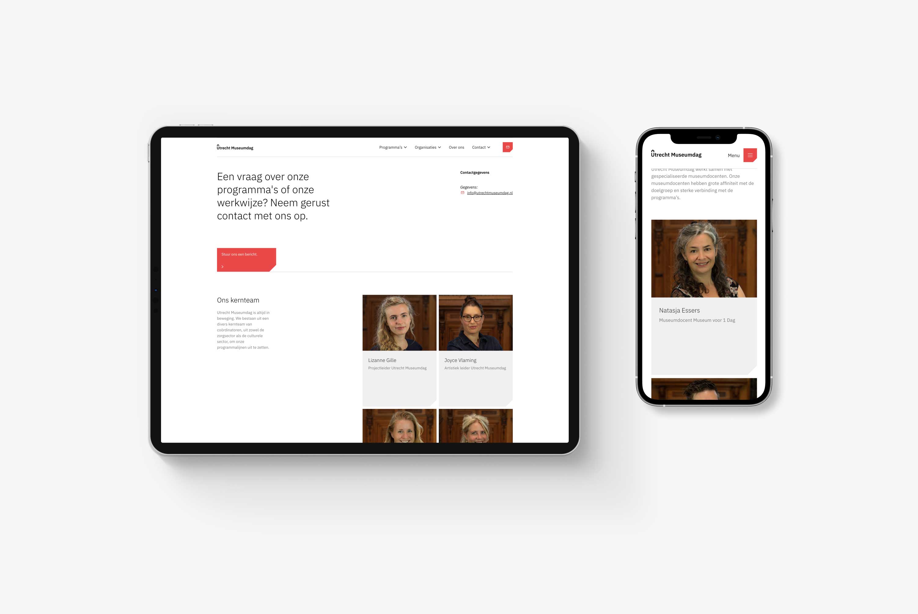 A tablet and a phone on a grey background showing the About us page of Utrecht Museumdag