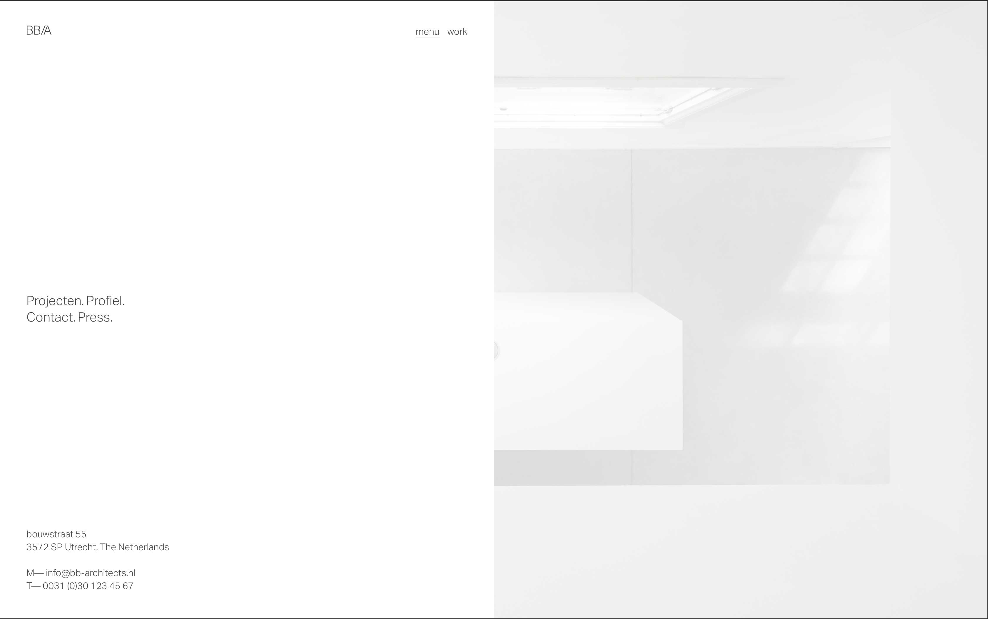 Screenshot of BB/Architecture's website menu