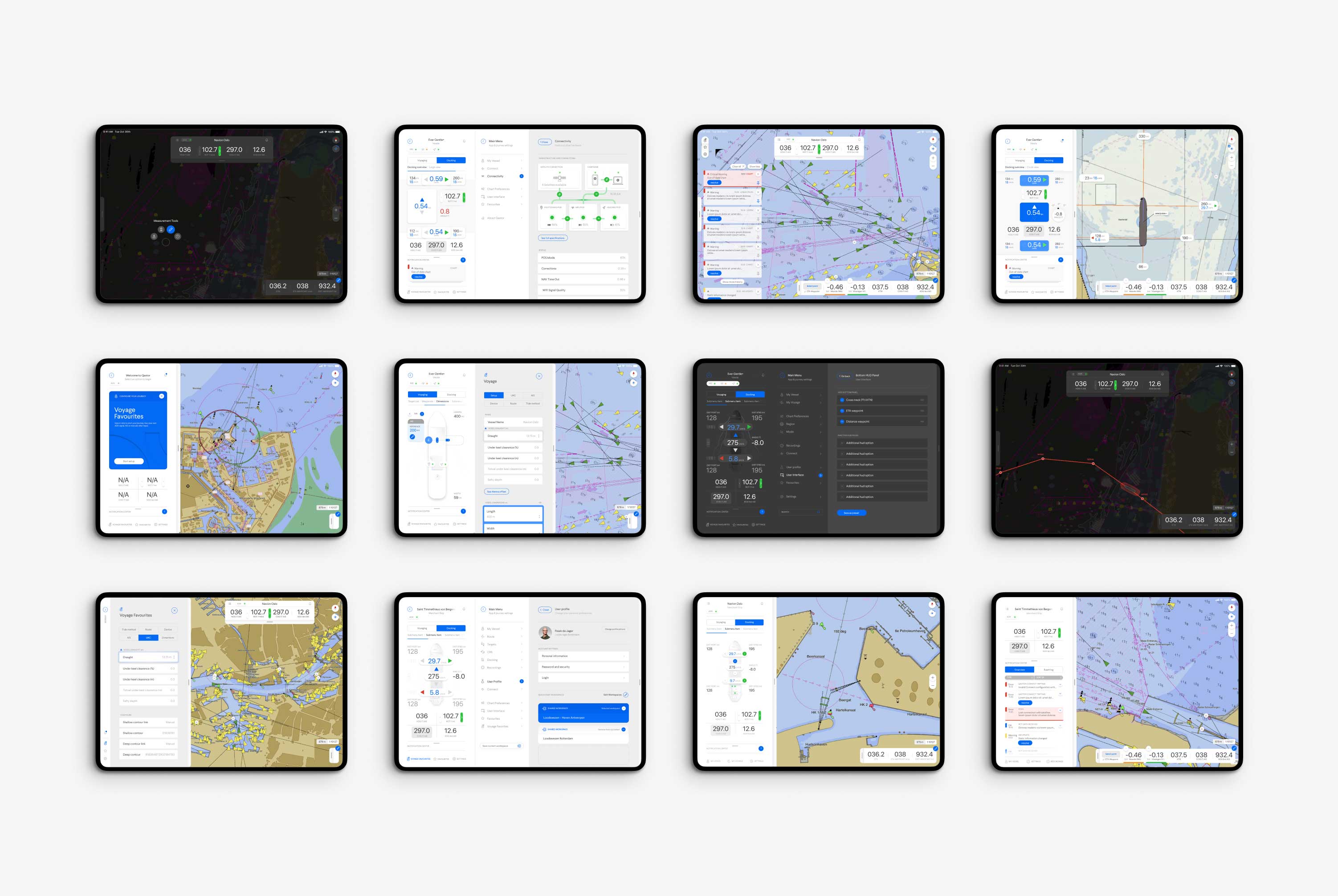 Overview of multiple tablets displaying a variety of screens from the QPS Qastor app