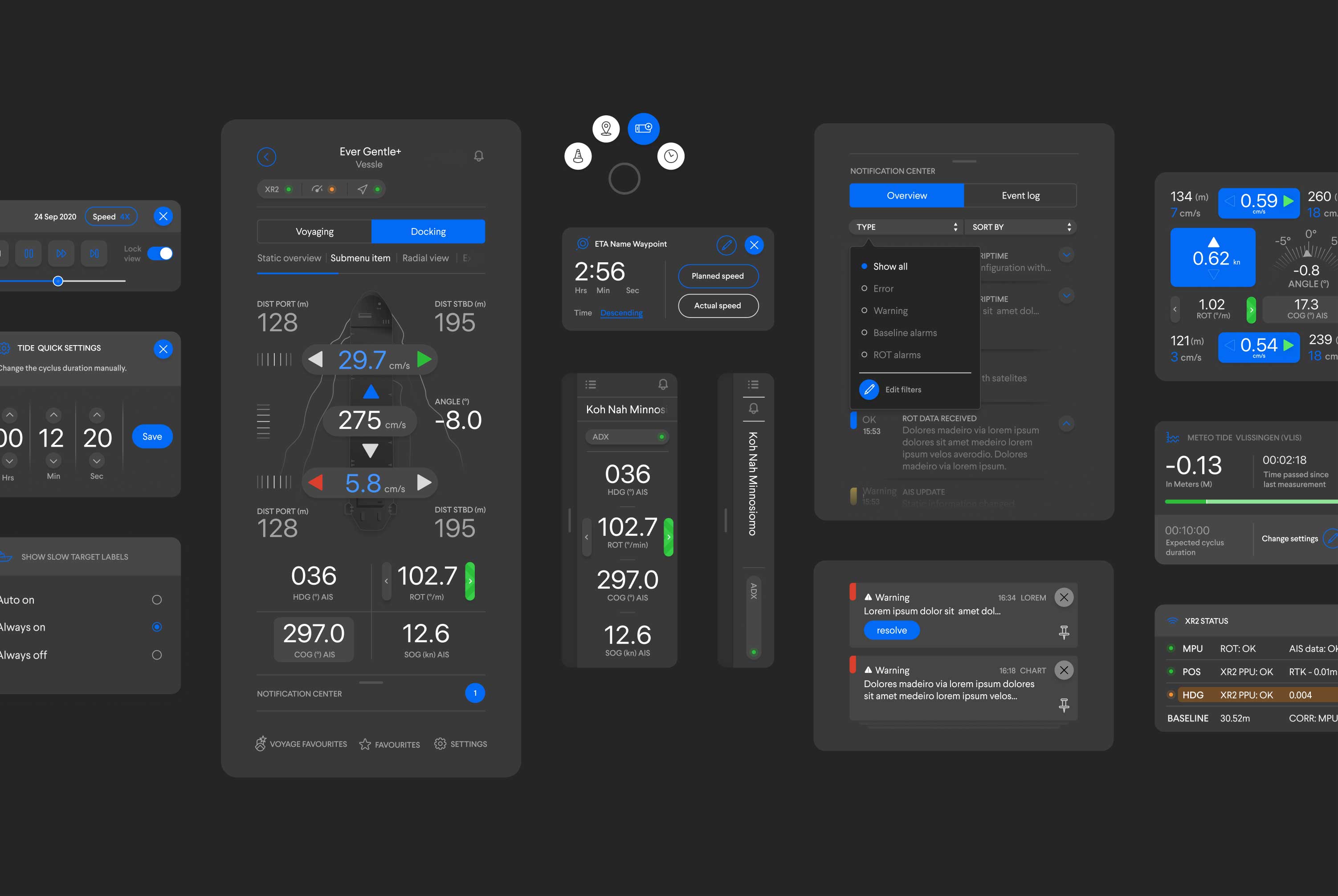 QPS Qastor dark-mode UX design components for the app