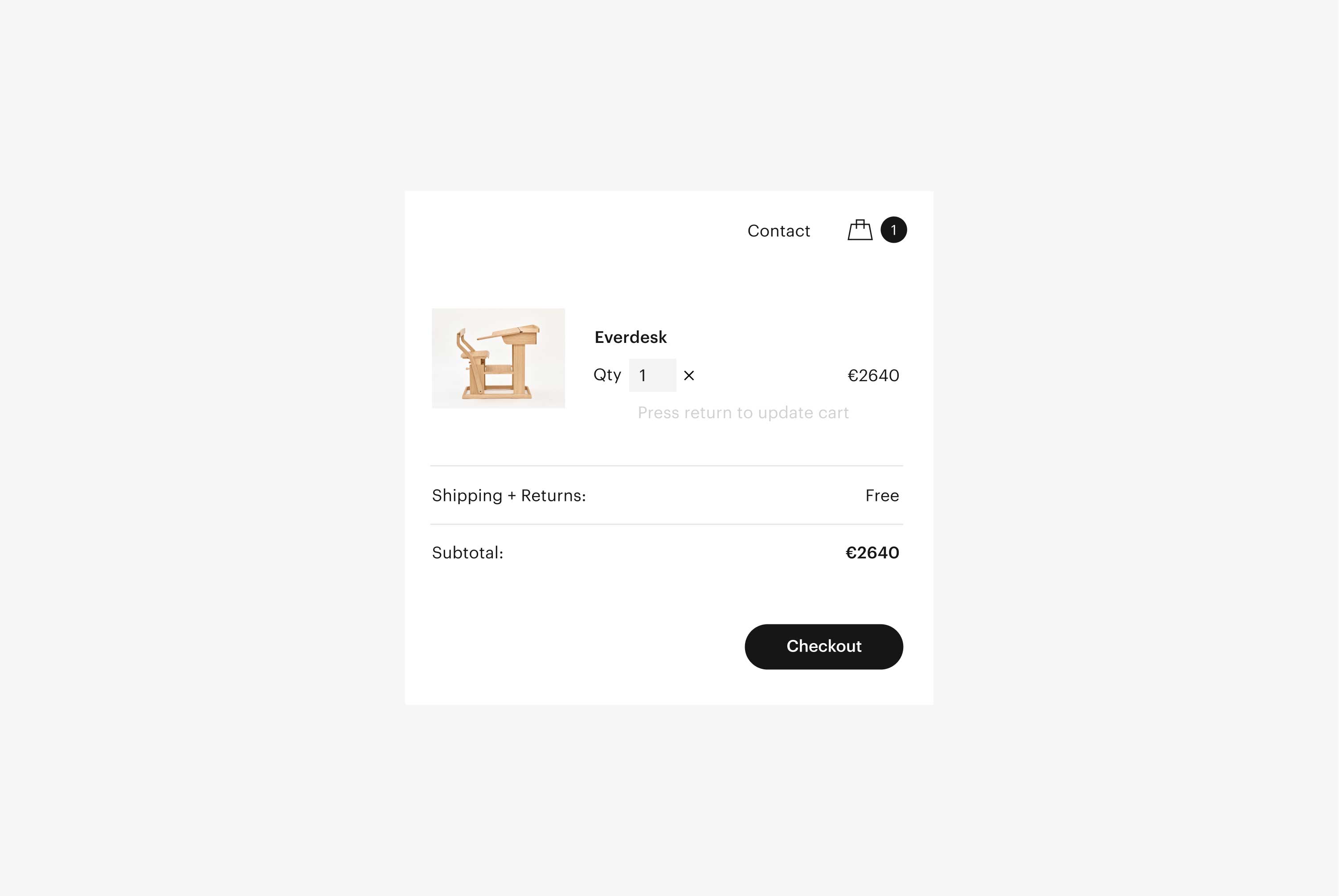 Everdesk's pop-up cart design with a big checkout button