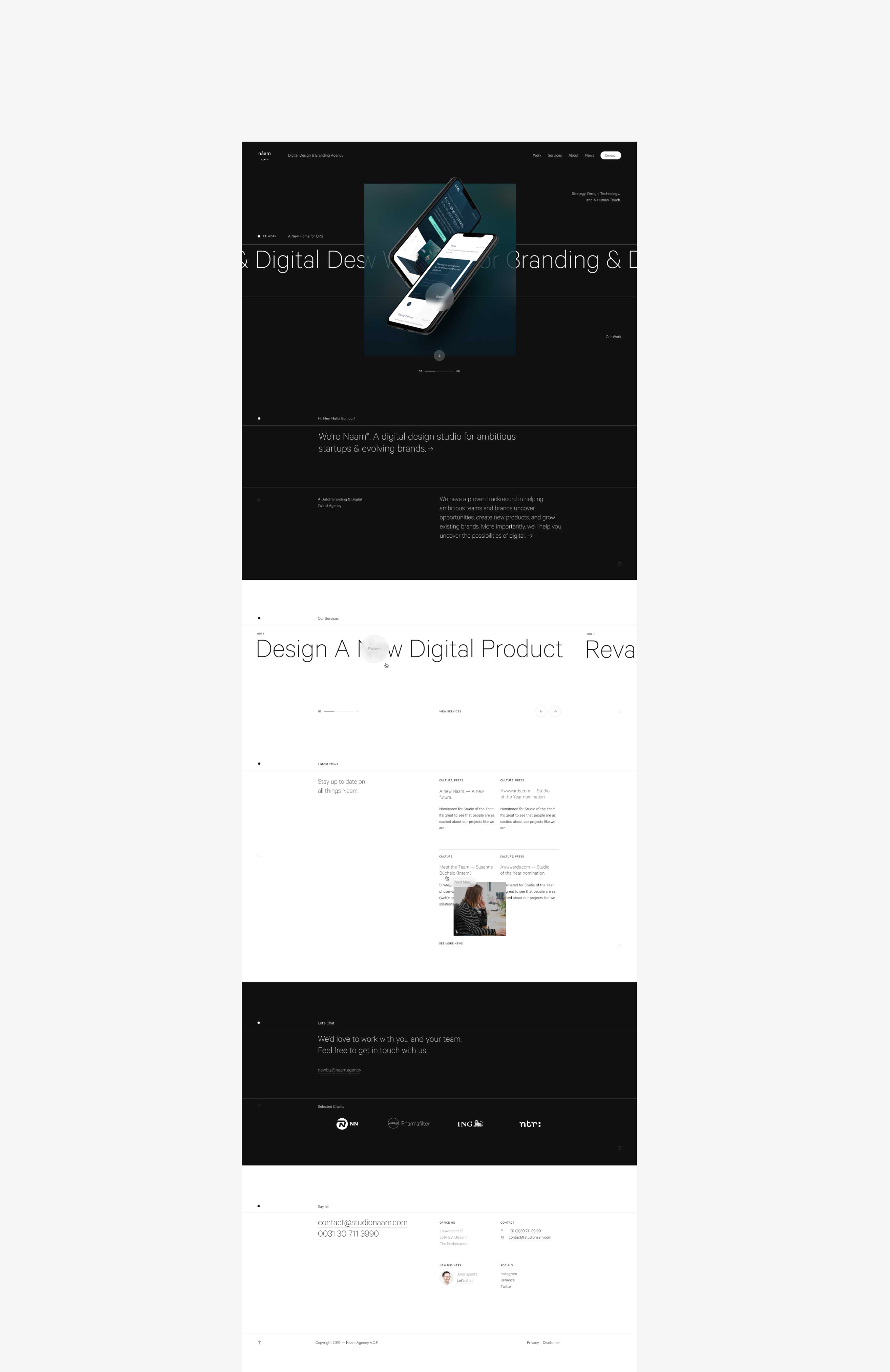 Full-page screenshot of Naam Agency homepage design