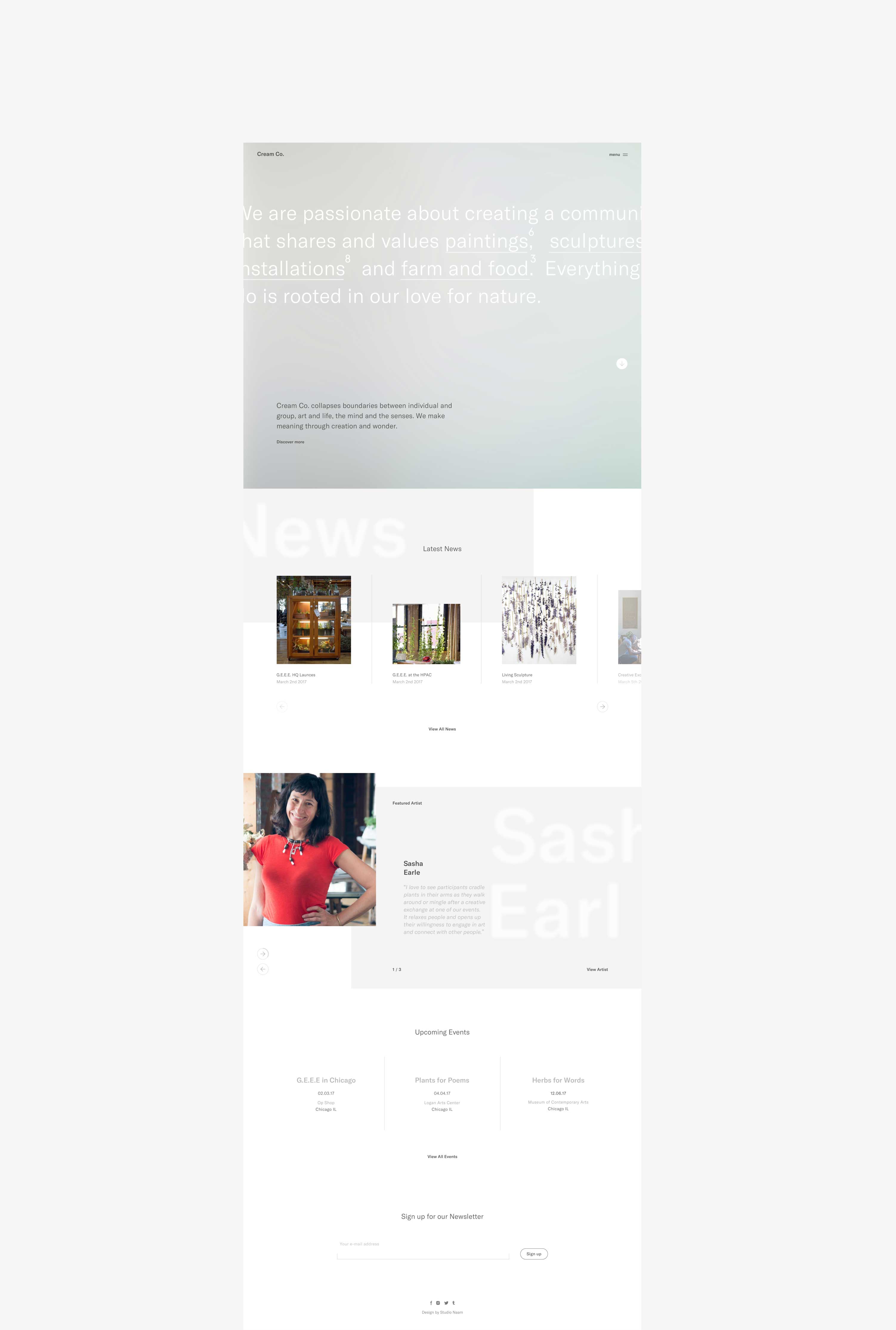 Full page screenshot of the CreamCo homepage.