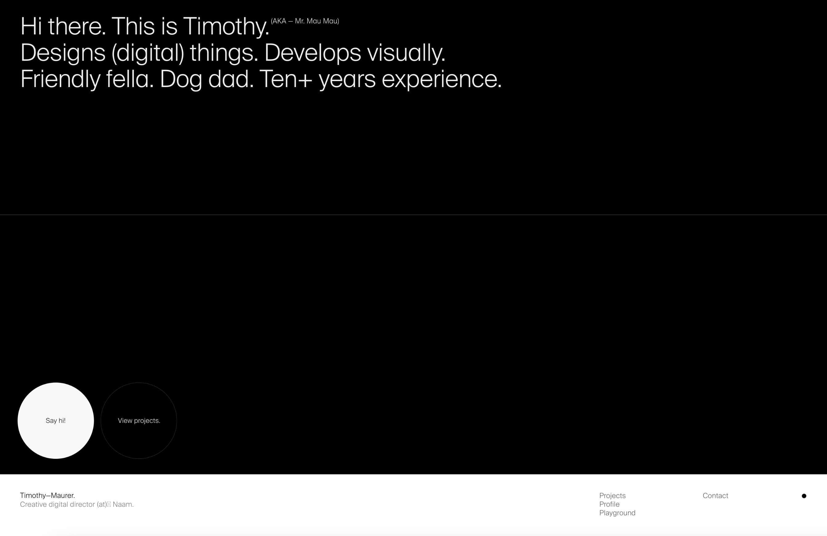 Screenshot of Tim Maurer's Portfolio Prototype 2 homepage design