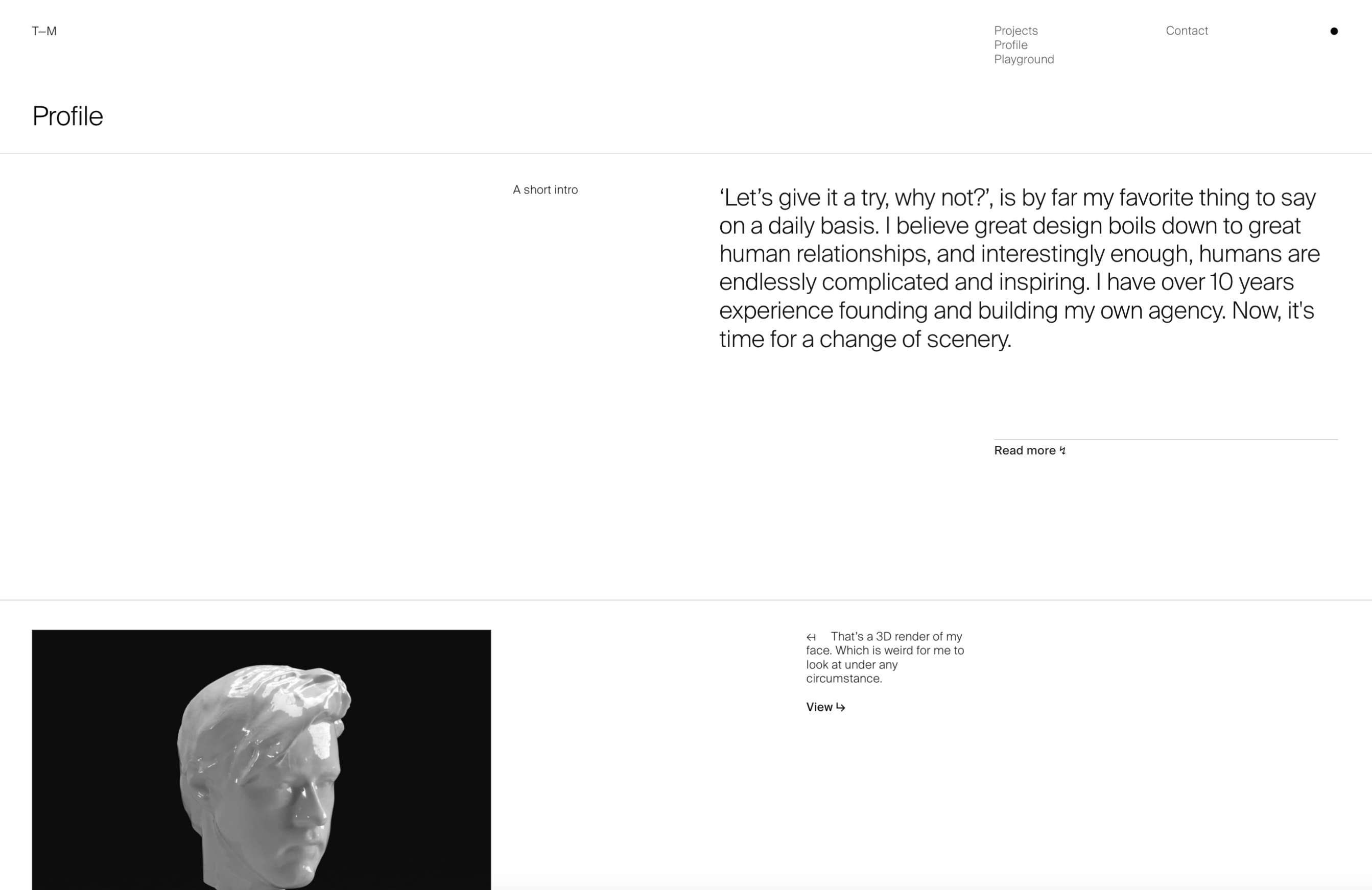 Screenshot of Tim Maurer's Portfolio Prototype 2 homepage about section design