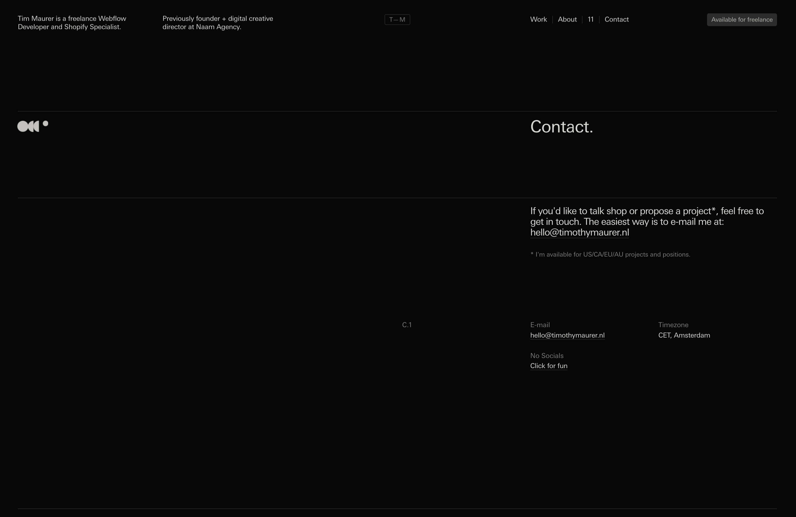 Screenshot of the Contact page of Tim Maurer's design