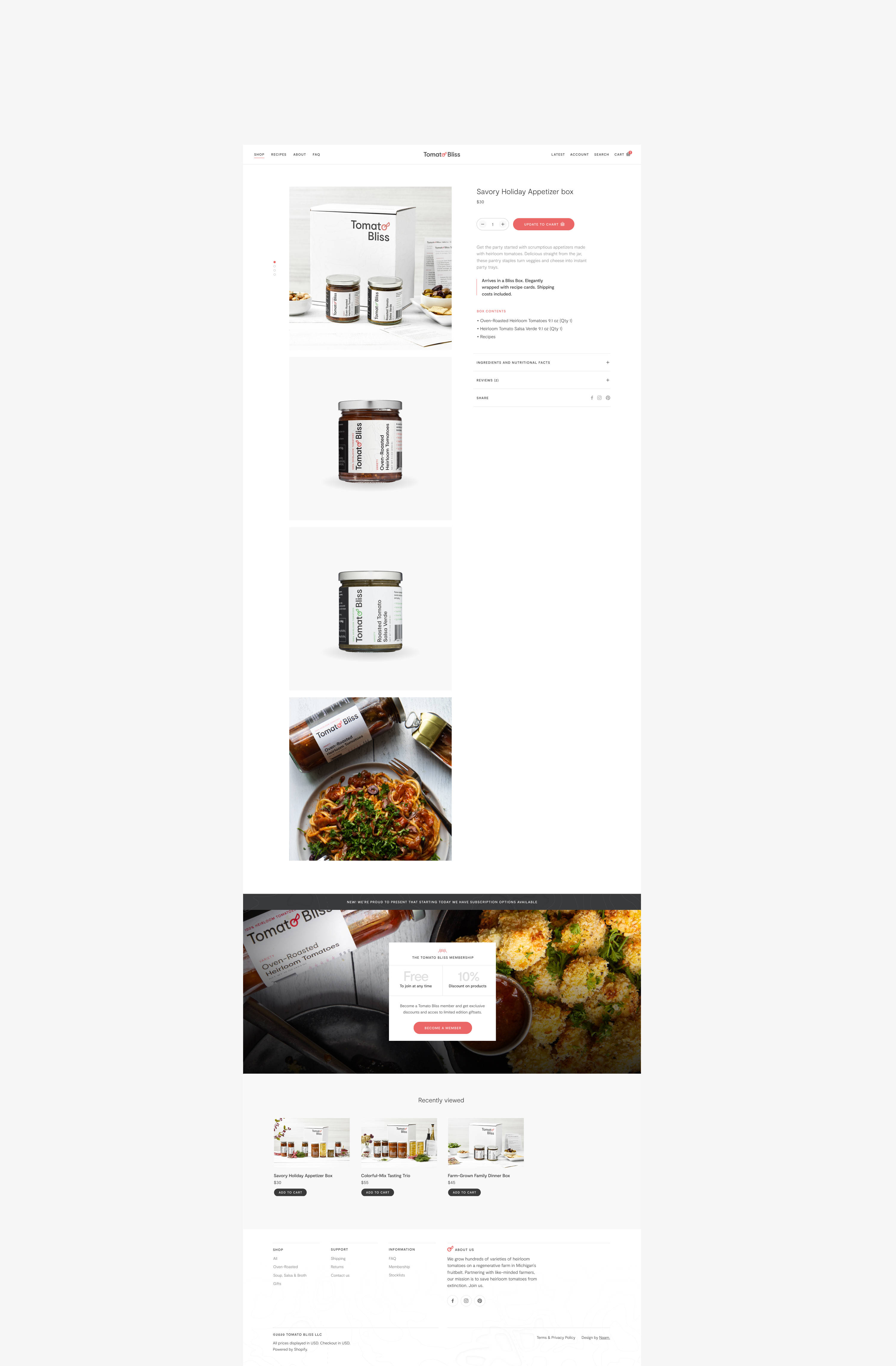 Full-page screenshot of Tomato Bliss' product detail page