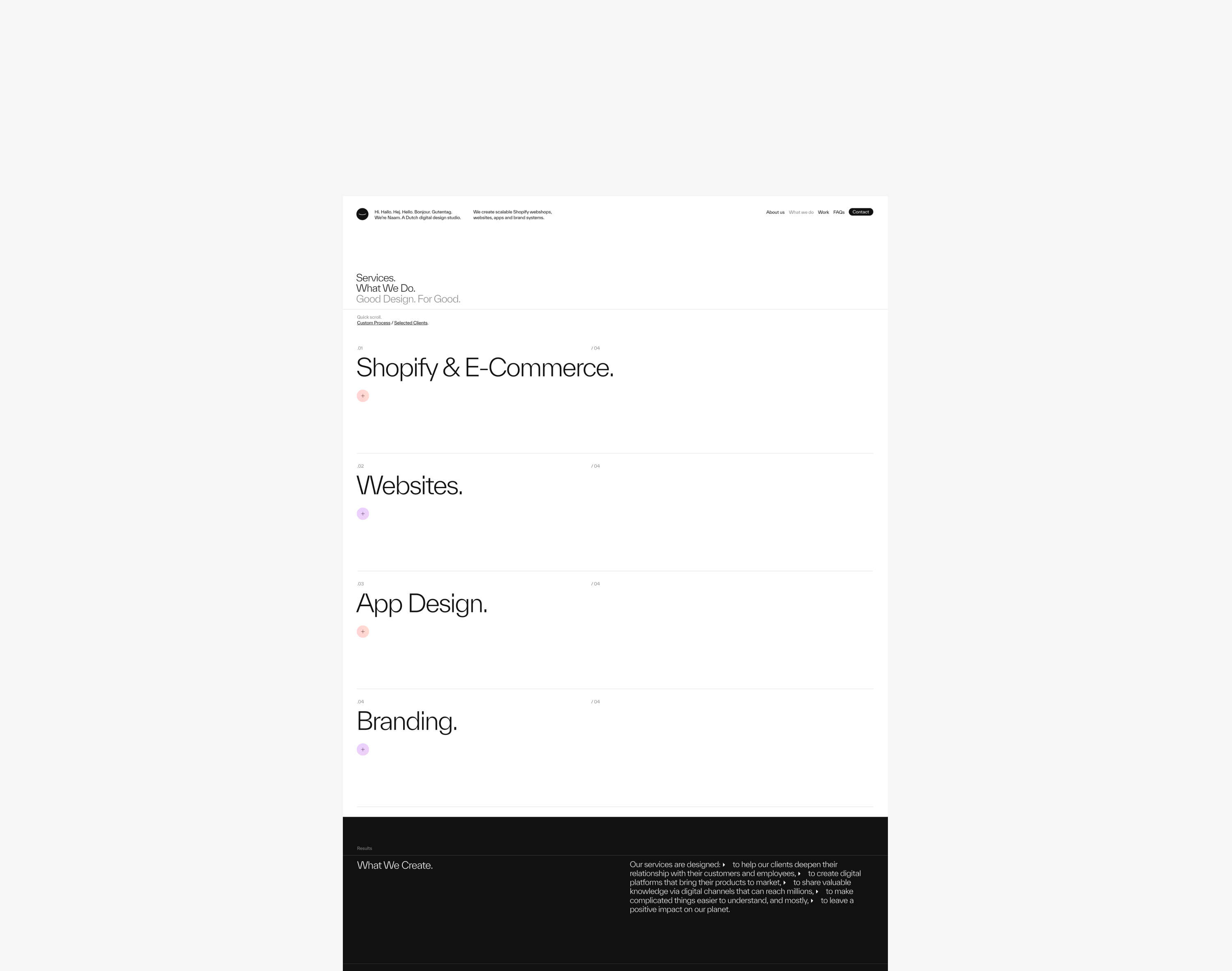 Full-page screenshot of the Services of the new Naam Agency website