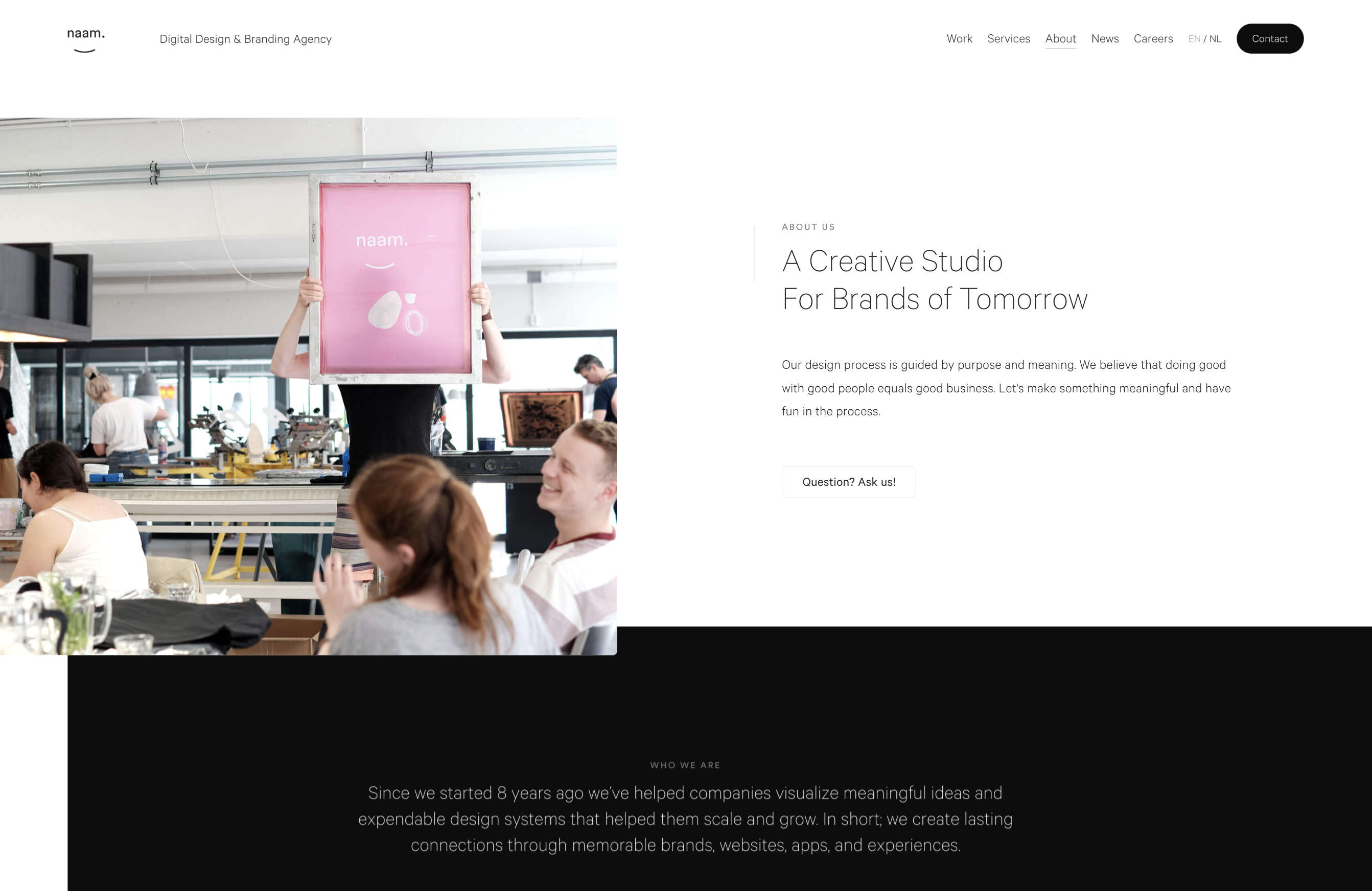 Screenshot of Naam Agency About page design